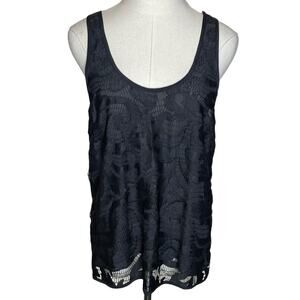 Milly of New York Size 6 Black Lace Lined Racerback Top Made in USA Romantic